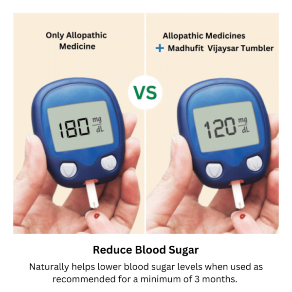 Madhufit vijaysar tumbler reduces the blood sugar level